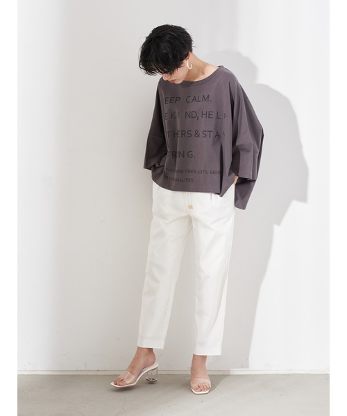 Editt by YECCA VECCA（エディットバイイェッカヴェッカ）の「オーバードロップロゴTee　＊（Tシャツ/カットソー・レディース・オフホワイト/チャコールグレー/イエロー・FREE）」の16枚目の写真