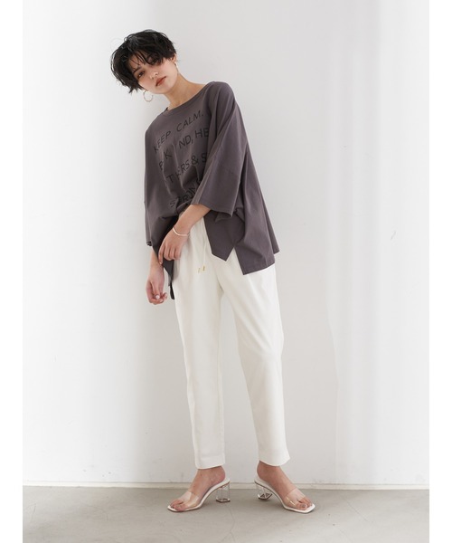 Editt by YECCA VECCA（エディットバイイェッカヴェッカ）の「オーバードロップロゴTee　＊（Tシャツ/カットソー・レディース・オフホワイト/チャコールグレー/イエロー・FREE）」の18枚目の写真