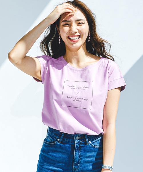BAYFLOW(ベイフロー)の「アソートロゴクルーネックTシャツ(Tシャツ/カットソー・レディース・ライトグレー/ブラック/オフホワイト/ブルー/ラベンダー/キャメル・SMALL/MEDIUM)」の6枚目の写真