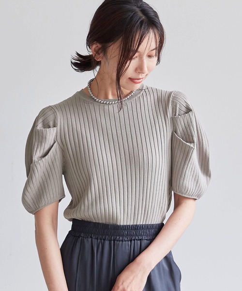 coca(coca)(コカ)の「ぽわん袖サマーニットトップス(ニット/セーター・レディース・ブラック/グレー系その他・ONE SIZE)」の2枚目の写真