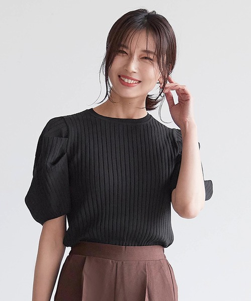 coca(coca)(コカ)の「ぽわん袖サマーニットトップス(ニット/セーター・レディース・ブラック/グレー系その他・ONE SIZE)」の1枚目の写真