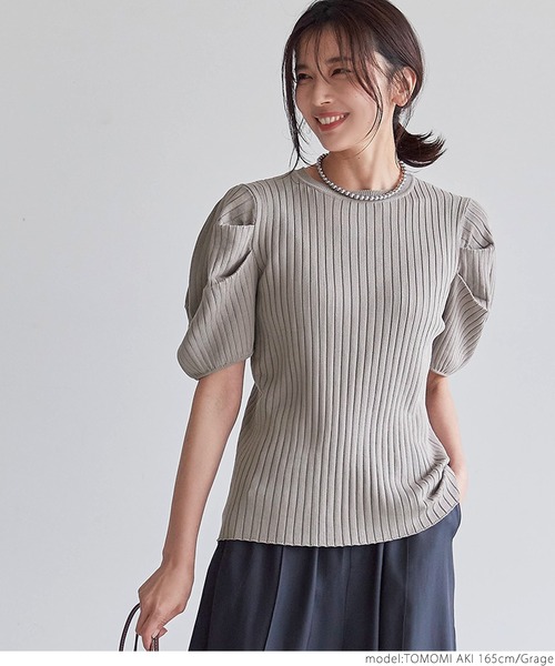 coca(coca)(コカ)の「ぽわん袖サマーニットトップス(ニット/セーター・レディース・ブラック/グレー系その他・ONE SIZE)」の5枚目の写真