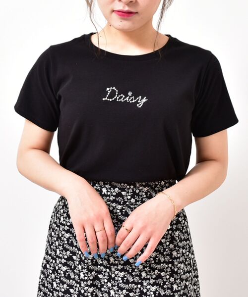 MAJESTIC LEGON（マジェスティックレゴン）の「ビーズロゴTee（Tシャツ/カットソー・レディース・オフホワイト/ピンクベージュ/ブラック・SMALL/MEDIUM）」の5枚目の写真