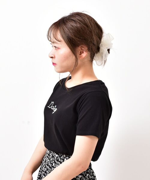 MAJESTIC LEGON（マジェスティックレゴン）の「ビーズロゴTee（Tシャツ/カットソー・レディース・オフホワイト/ピンクベージュ/ブラック・SMALL/MEDIUM）」の6枚目の写真