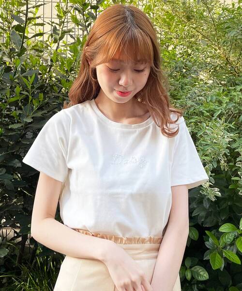 MAJESTIC LEGON（マジェスティックレゴン）の「ビーズロゴTee（Tシャツ/カットソー・レディース・オフホワイト/ピンクベージュ/ブラック・SMALL/MEDIUM）」の9枚目の写真