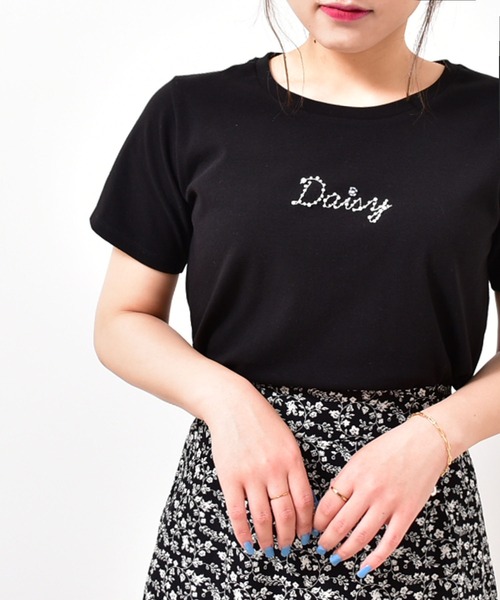 MAJESTIC LEGON（マジェスティックレゴン）の「ビーズロゴTee（Tシャツ/カットソー・レディース・オフホワイト/ピンクベージュ/ブラック・SMALL/MEDIUM）」の3枚目の写真