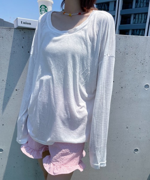 at12:03(アットイチニーゼロサン)の「【カラバリ豊富】とろみルーズロンTee(Tシャツ/カットソー・レディース・ホワイト/ピンク/ライム/イエロー/ブルー・FREE)」の12枚目の写真