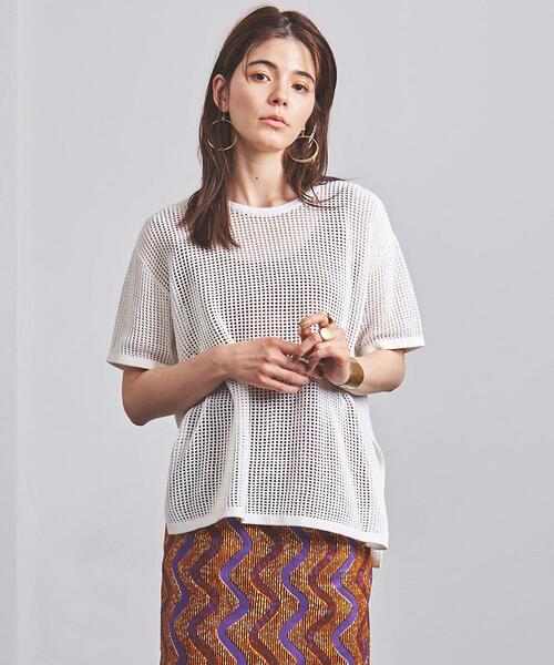 UNITED ARROWS（ユナイテッドアローズ）の「□UWMSC C/P MESH ショートスリーブ ニット◆（ニット/セーター・レディース・ホワイト/ブラック/ケリー・FREE）」の2枚目の写真