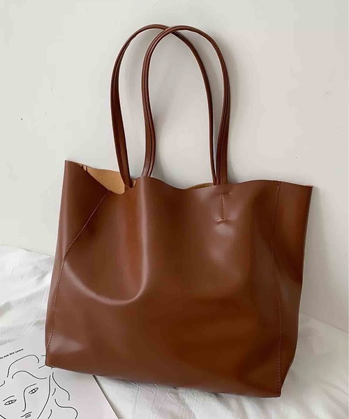 MAISON BREEZE(メゾンブリーズ)の「【MAISON BREEZE】フェイクレザーエコバッグ スタンダート KNF ※(ショルダーバッグ・レディース・ブラウン/ホワイト/ブラック/イエロー・FREE)」の4枚目の写真