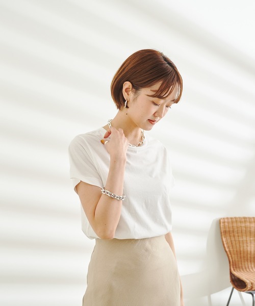 DouDou(ドゥドゥ)の「オーガニックコットン半袖クルーTシャツ(Tシャツ/カットソー・レディース・ブラック/イエロー/チャコールグレー/オフホワイト・FREE)」の1枚目の写真