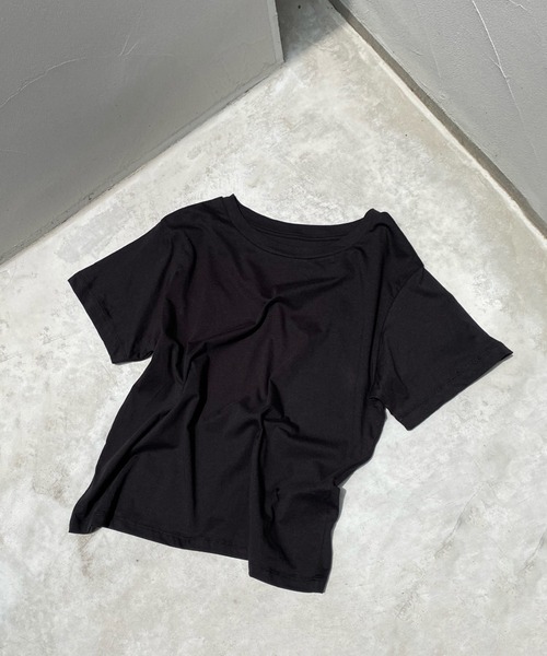 DouDou(ドゥドゥ)の「オーガニックコットン半袖クルーTシャツ(Tシャツ/カットソー・レディース・ブラック/イエロー/チャコールグレー/オフホワイト・FREE)」の2枚目の写真