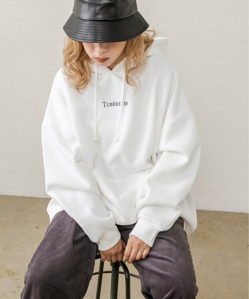 RASVOA(ラスボア)の「ロゴ刺繍ビッグパーカー/スウェットパーカー(パーカー・レディース・ブラック/オフホワイト/サックスブルー・FREE)」の15枚目の写真