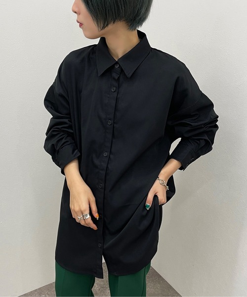 apres jour mignon(アプレジュールミニョン)の「ルーズシャツ 【ZOZOTOWN限定アイテム】【9PO】(シャツ/ブラウス・レディース・ブラック/グリーン/アイボリー・X-LARGE/フリー)」の2枚目の写真