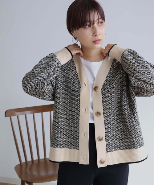 HER CLOSET(ハークローゼット)の「【shemoshelly】ビッグシルエットジャガードニットカーディガン(カーディガン/ボレロ・レディース・ブラック/ブラウン/レンガ・M)」の1枚目の写真