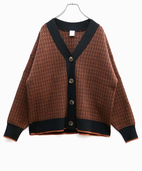 HER CLOSET(ハークローゼット)の「【shemoshelly】ビッグシルエットジャガードニットカーディガン(カーディガン/ボレロ・レディース・ブラック/ブラウン/レンガ・M)」の4枚目の写真