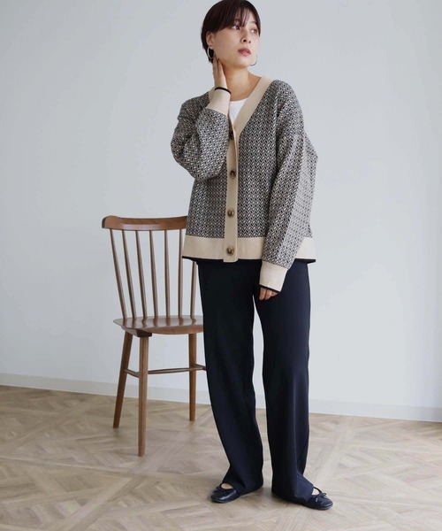 HER CLOSET(ハークローゼット)の「【shemoshelly】ビッグシルエットジャガードニットカーディガン(カーディガン/ボレロ・レディース・ブラック/ブラウン/レンガ・M)」の14枚目の写真