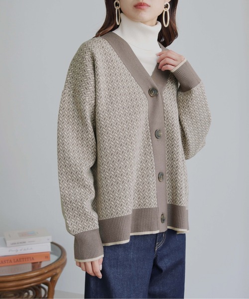 HER CLOSET(ハークローゼット)の「【shemoshelly】ビッグシルエットジャガードニットカーディガン(カーディガン/ボレロ・レディース・ブラック/ブラウン/レンガ・M)」の18枚目の写真
