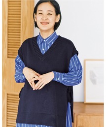 サニークラウズ　サイドリボンのニットベスト〈レディース〉