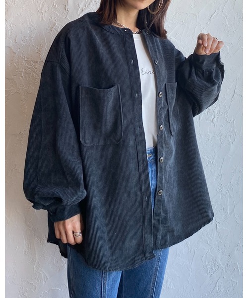 セール】ビッグシルエット無地スタンドカラーボリュームスリーブ長袖