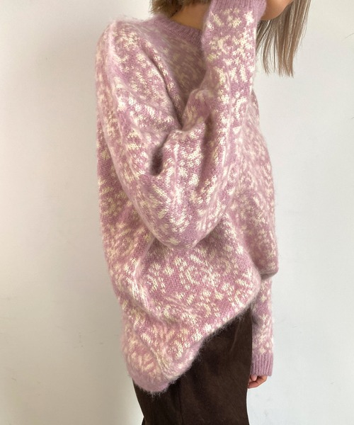 MLI'A（エムリア）の「ダマスク柄フェザーヤーンジャガードニット（ニット/セーター・レディース・ホワイト×ブルー/ブラック×ホワイト/ふじ色系1・M）」の16枚目の写真