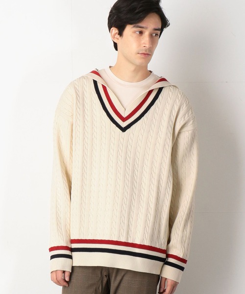 COMME　CA COMMUNE（コムサコミューン）の「＜ウォッシャブル＞ チルデンニットパーカ（パーカー・メンズ・ホワイト/ネイビー・FREE）」の6枚目の写真