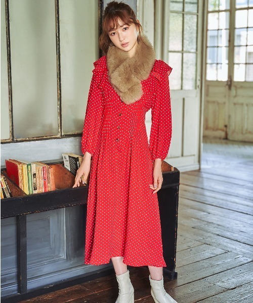 WILLSELECTION ドットのラッフルショルダーワンピース WILLSELECTION（ウィルセレクション）の「ドットショルダー