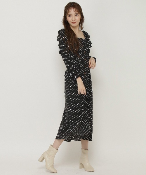 WILLSELECTION ドットのラッフルショルダーワンピース WILLSELECTION｜ラッフルショルダーフレアワンピース | Rakuten