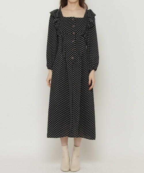 WILLSELECTION ドットのラッフルショルダーワンピース WILLSELECTION｜ラッフルショルダーフレアワンピース | Rakuten