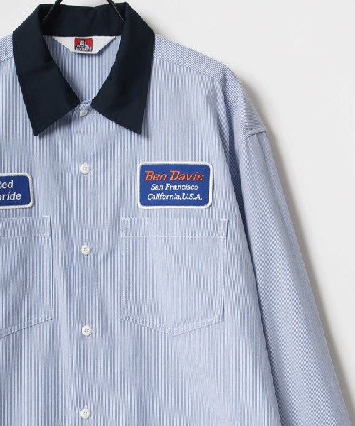 BEN DAVIS（ベンデイビス）の「BEN DAVIS/ベンデイビス ビッグシルエット ワッペン刺繍 クレリック ワークシャツ（シャツ/ブラウス・メンズ・ホワイト/ダークグリーン/エメラルド/ブルー系その他・M/L/XL）」の4枚目の写真