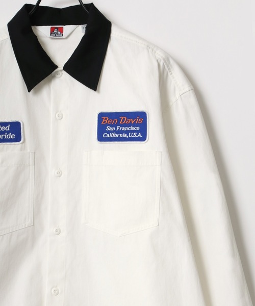 BEN DAVIS（ベンデイビス）の「BEN DAVIS/ベンデイビス ビッグシルエット ワッペン刺繍 クレリック ワークシャツ（シャツ/ブラウス・メンズ・ホワイト/ダークグリーン/エメラルド/ブルー系その他・M/L/XL）」の2枚目の写真