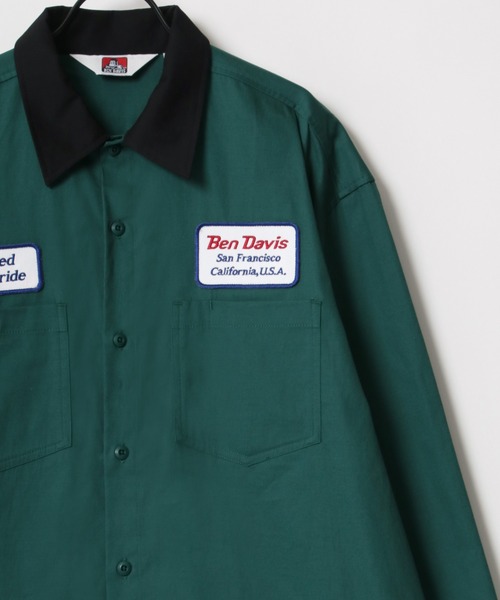 BEN DAVIS（ベンデイビス）の「BEN DAVIS/ベンデイビス ビッグシルエット ワッペン刺繍 クレリック ワークシャツ（シャツ/ブラウス・メンズ・ホワイト/ダークグリーン/エメラルド/ブルー系その他・M/L/XL）」の3枚目の写真