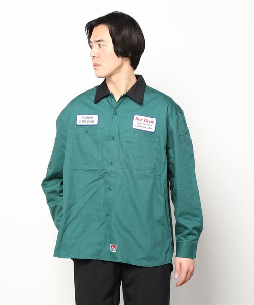 BEN DAVIS（ベンデイビス）の「BEN DAVIS/ベンデイビス ビッグシルエット ワッペン刺繍 クレリック ワークシャツ（シャツ/ブラウス・メンズ・ホワイト/ダークグリーン/エメラルド/ブルー系その他・M/L/XL）」の19枚目の写真