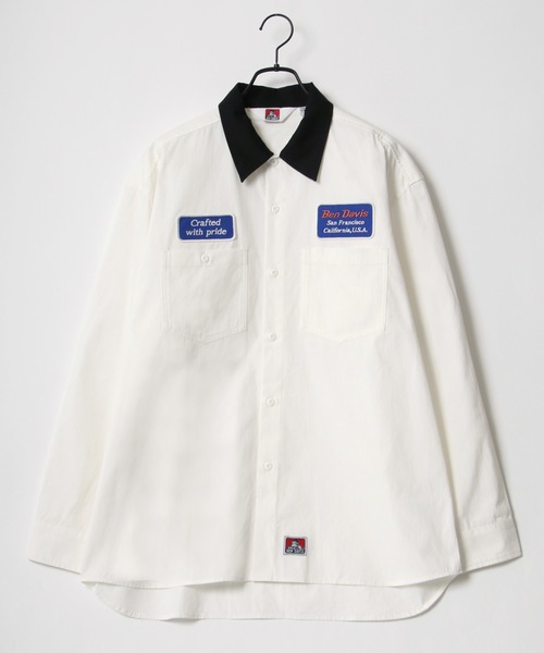 BEN DAVIS（ベンデイビス）の「BEN DAVIS/ベンデイビス ビッグシルエット ワッペン刺繍 クレリック ワークシャツ（シャツ/ブラウス・メンズ・ホワイト/ダークグリーン/エメラルド/ブルー系その他・M/L/XL）」の5枚目の写真