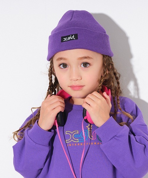 X-girl Stages（エックスガールステージス）の「ロゴニットキャップ（ニットキャップ/ビーニー・キッズ・ブラック/パープル・FREE）」の3枚目の写真