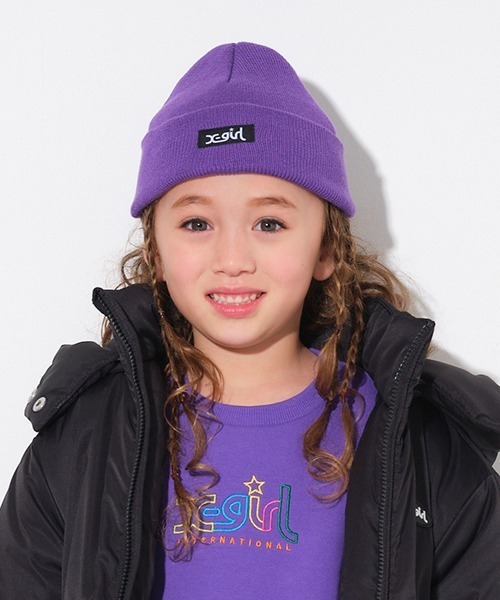 X-girl Stages（エックスガールステージス）の「ロゴニットキャップ（ニットキャップ/ビーニー・キッズ・ブラック/パープル・FREE）」の4枚目の写真