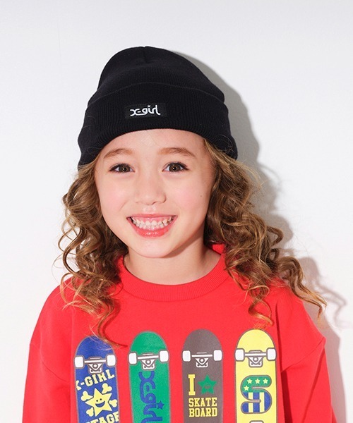 X-girl Stages（エックスガールステージス）の「ロゴニットキャップ（ニットキャップ/ビーニー・キッズ・ブラック/パープル・FREE）」の6枚目の写真