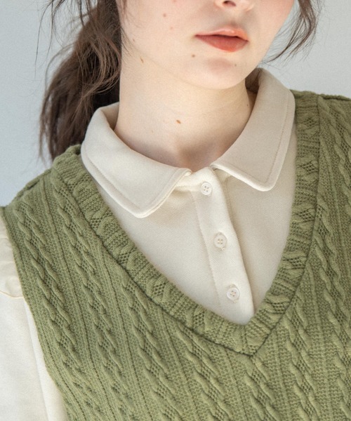 idem（イデム）の「knit frill docking polo shirt/ニットベスト
