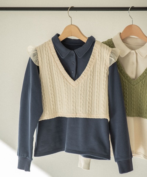 【新品】idem ニットベストドッキングポロシャツ　アイボリー idem（イデム）の「knit frill docking polo shirt/ニットベスト
