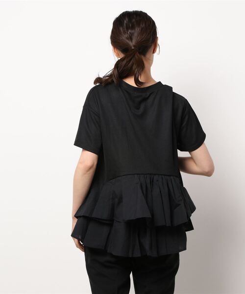INTERPLANET（インタープラネット）の「ＢＡＣＫフリル異素材プルオーバー（Tシャツ/カットソー・レディース・ブラック/オフホワイト・FREE）」の4枚目の写真