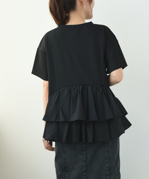 INTERPLANET（インタープラネット）の「ＢＡＣＫフリル異素材プルオーバー（Tシャツ/カットソー・レディース・ブラック/オフホワイト・FREE）」の7枚目の写真