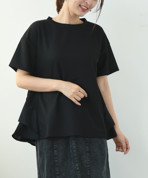 INTERPLANET（インタープラネット）の「ＢＡＣＫフリル異素材プルオーバー（Tシャツ/カットソー・レディース・ブラック/オフホワイト・FREE）」の8枚目の写真