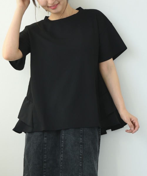 INTERPLANET（インタープラネット）の「ＢＡＣＫフリル異素材プルオーバー（Tシャツ/カットソー・レディース・ブラック/オフホワイト・FREE）」の6枚目の写真