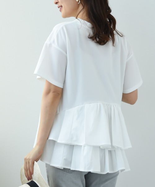 INTERPLANET（インタープラネット）の「ＢＡＣＫフリル異素材プルオーバー（Tシャツ/カットソー・レディース・ブラック/オフホワイト・FREE）」の14枚目の写真