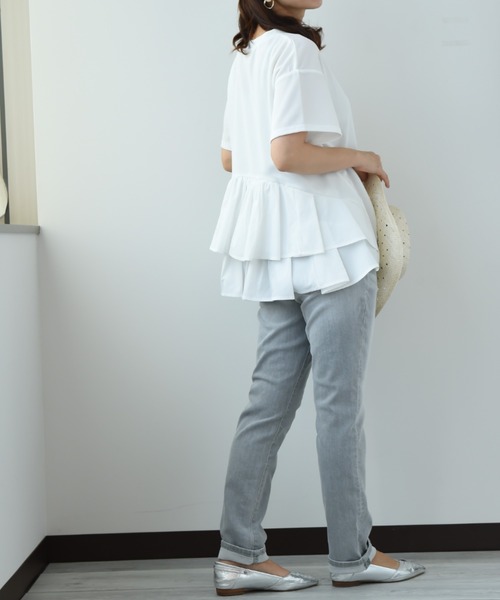 INTERPLANET（インタープラネット）の「ＢＡＣＫフリル異素材プルオーバー（Tシャツ/カットソー・レディース・ブラック/オフホワイト・FREE）」の18枚目の写真