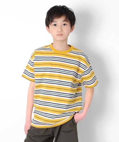 GLAZOS（グラソス）の「天竺・ドロップショルダーマルチボーダー半袖Ｔシャツ（Tシャツ/カットソー・キッズ・イエロー/グリーン/キナリ・130cm/140cm/150cm/160cm/170cm）」の3枚目の写真