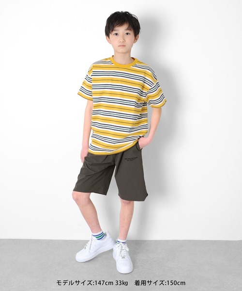 GLAZOS（グラソス）の「天竺・ドロップショルダーマルチボーダー半袖Ｔシャツ（Tシャツ/カットソー・キッズ・イエロー/グリーン/キナリ・130cm/140cm/150cm/160cm/170cm）」の10枚目の写真