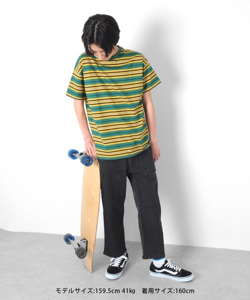 GLAZOS（グラソス）の「天竺・ドロップショルダーマルチボーダー半袖Ｔシャツ（Tシャツ/カットソー・キッズ・イエロー/グリーン/キナリ・130cm/140cm/150cm/160cm/170cm）」の11枚目の写真