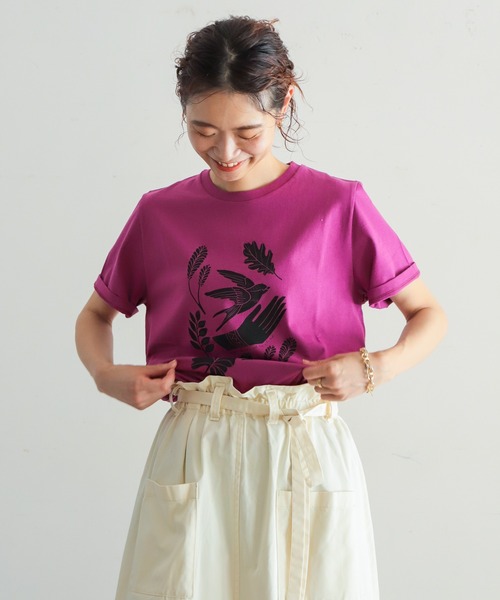 NOMBRE IMPAIR(ノンブルアンペール)の「版画風PT 半袖TEE(Tシャツ/カットソー・レディース・ホワイト/カーキ/ボルドー・FREE)」の3枚目の写真