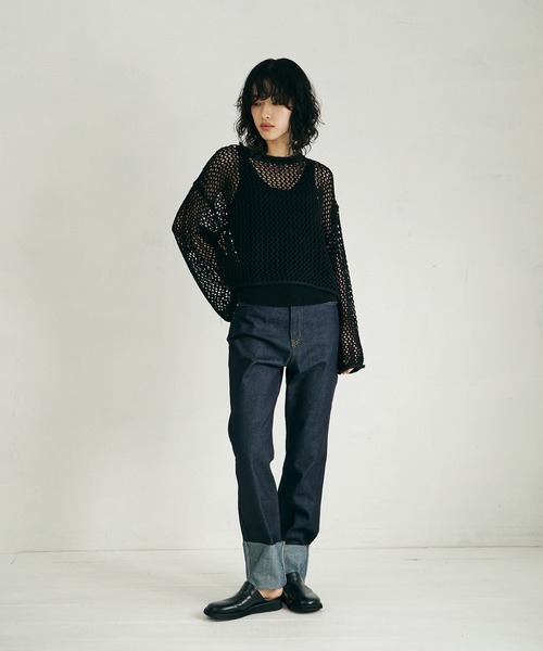 4youstory(フォーユーストーリー)の「【4youstory】メッシュ編みショート丈プルオーバー(Tシャツ/カットソー・レディース・ブラック/ベージュ/グリーン・FREE)」の4枚目の写真
