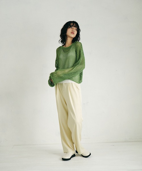 4youstory(フォーユーストーリー)の「【4youstory】メッシュ編みショート丈プルオーバー(Tシャツ/カットソー・レディース・ブラック/ベージュ/グリーン・FREE)」の18枚目の写真